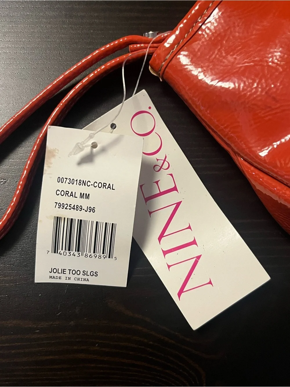 NWT Nine & Co. Jolie Too Coral Patent Wristlet Clutch